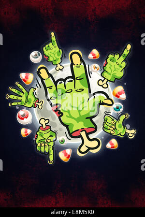 Mains Zombie Cartoon Banque D'Images