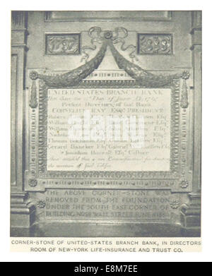 Une illustration de la publication de King's 1893 New York City, page 762, représentant la pierre angulaire de la United States Branch Bank située dans la salle des directeurs de la New-York Life-Insurance and Trust Company, offrant un aperçu architectural historique. Banque D'Images