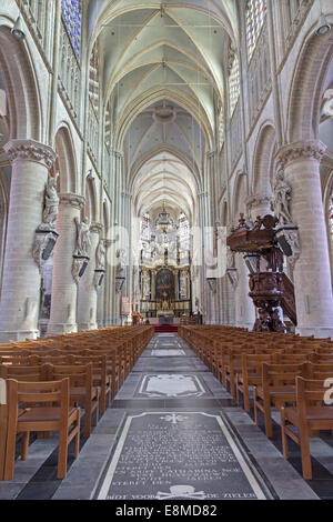 Malines, Belgique - 14 juin 2014 : l'église Notre Dame à travers de Dyle. Banque D'Images