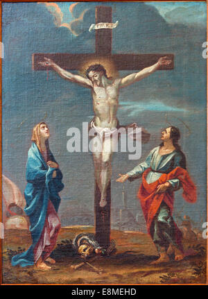 Padoue, Italie - septembre 9, 2014 : La scène de la Crucifixion de peinture dans l'église cathédrale de Santa Maria Assunta (Duomo) Banque D'Images