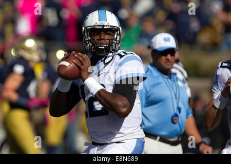 South Bend, Indiana, USA. Oct 11, 2014. Caroline du QB MARQUISE WILLIAMS (12) avant le match entre le North Carolina Tar Heels et Notre Dame Fighting Irish de Notre Dame Stadium à South Bend, Indiana. © Frank Jansky/ZUMA/Alamy Fil Live News Banque D'Images