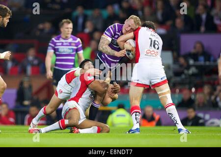 Manchester, UK. Oct 11, 2014. La grande finale de la ligue de rugby. Wigan Warriors contre St Helens. St Helens prop Kyle Amor. Credit : Action Plus Sport/Alamy Live News Banque D'Images