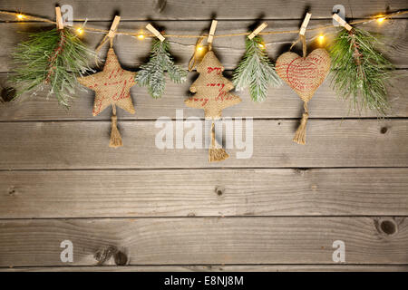 Décoration de Noël sur fond de bois Banque D'Images