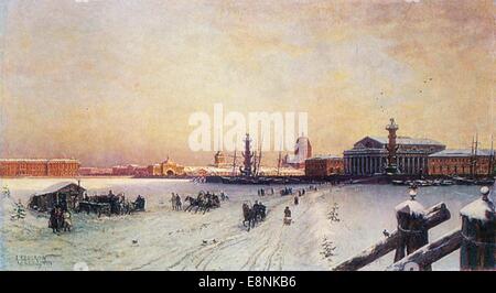 30 septembre 2010 - Alexander Beggrov (1841 - 1914). Vue sur la Neva avec flèches Basil Island avec la Bourse. Le Musée Naval, Saint-Pétersbourg. Reproduction de carte postale, URSS, vers 1983 © Igor Golovniov/ZUMA/ZUMAPRESS.com/Alamy fil Live News Banque D'Images