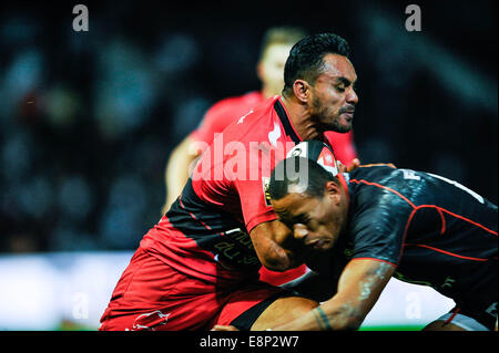 Toulouse, France. 12 octobre, 2014. Top14 Rugby Union, Toulouse, par rapport à Toulon. Rudi Wulf (ECR) : Action de Crédit Plus Sport Images/Alamy Live News Banque D'Images