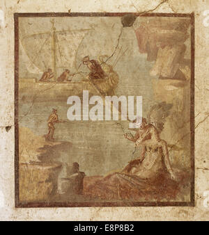 L'Italie. Pompéi. Villa des Vettii. 1e siècle AD. Fresco avec ship, Fisher, femme et putto. Banque D'Images