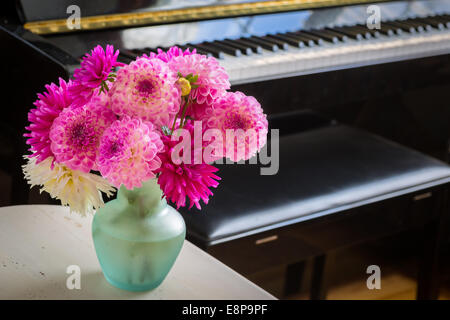 Joyeux bouquet de dahlias jardin placé dans un foyer de l'intérieur. Banque D'Images