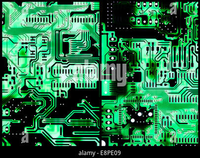 Deux circuits imprimés avec la lumière dans l'arrière-plan pour l'utiliser comme arrière-plan ou comme texture Banque D'Images