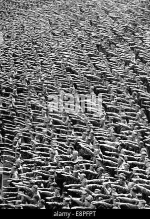 Rallye de Nuremberg 1935 à Nuremberg, Allemagne - les membres de la Jeunesse d'Hitler (HJ) effectuent le salut nazi au lieu de rassemblement du parti nazi. (Défauts de qualité dus à la copie historique de l'image) Fotoarchiv für Zeitgeschichtee - PAS DE SERVICE DE FIL - Banque D'Images