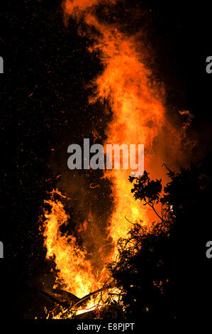 Grand feu contre un ciel noir d'une nuit d'Faire des formes incroyables Banque D'Images