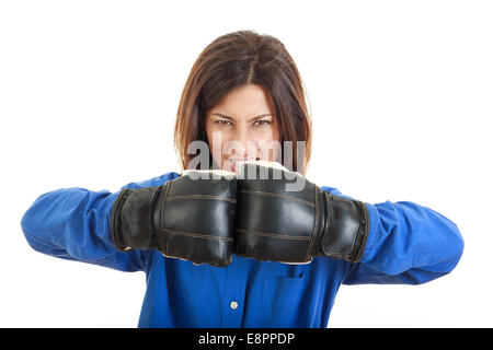 Confiant ou business casual woman en concept de boxe gants de boxe, s'appuyant sur l'autre Banque D'Images