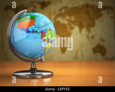 Globe avec une carte politique sur fond d'époque. 3d Banque D'Images