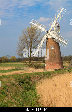 Le moulin de drainage penchée Hardley digue dans le Parc National de Norfolk Broads, Angleterre Banque D'Images