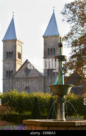 Le Lion fontaine avec la Cathédrale de Viborg, Danemark dans l'arrière-plan Banque D'Images