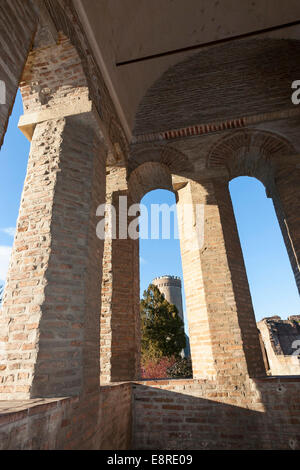 Buste dans les ruines de la Cour princière (curtea palace) à Targoviste, la résidence de Vlad Tepes, Roumanie, montagnes des Carpates. Banque D'Images