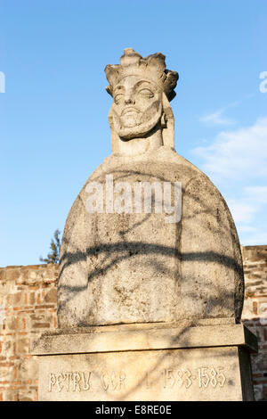 Buste dans les ruines de la Cour princière (curtea palace) à Targoviste, la résidence de Vlad Tepes, Roumanie, montagnes des Carpates. Banque D'Images