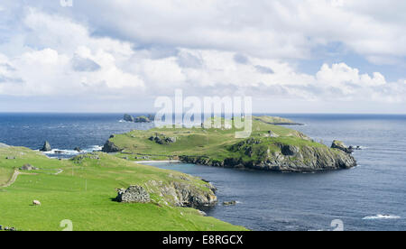 Paysage en Amérique du Roe, l'ancienne station de pêche haaf à Fethaland, Shetland, en Écosse. Banque D'Images