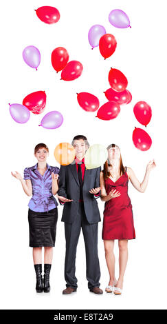 Parti de l'entreprise ; business group est plaiyng avec des ballons sur fond blanc Banque D'Images