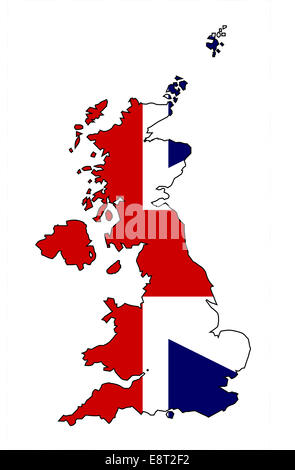 Contour plan du Royaume-Uni d'Angleterre Ecosse Irlande du Nord et le Pays de Galles au sein d'une Union Flag Banque D'Images