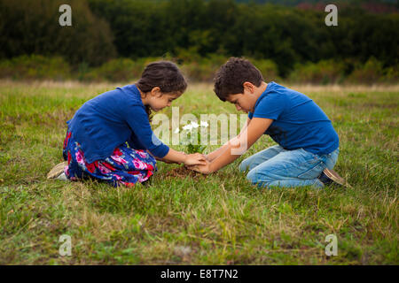 Enfants jardinage à park Banque D'Images