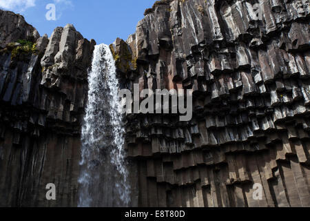 Les colonnes de basalte, cascade de Svartifoss, le parc national de Skaftafell, l'Islande Banque D'Images