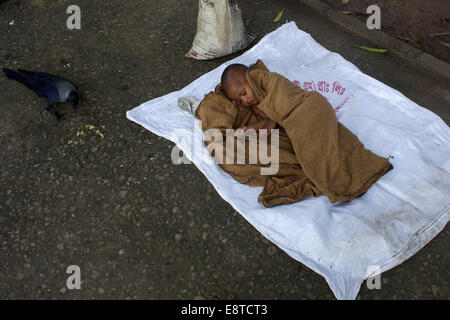 Dhaka, Bangladesh. 14Th Oct, 2014. Un enfant des rues est en train de dormir sous un arbre dans un parc à Dhaka.Bangladesh a redoublé d'un point en 2014 Indice de la faim dans le monde (IGS), montrant une amélioration significative dans les niveaux de la faim avec neuf autres pays.Le pays a classé 57, selon l'IGS publié lundi par l'International Food Policy Research Institute (IFPRI), Welthungerhilfe, et d'inquiétude dans le monde entier.En 2013, l'IGS Bangladesh classé 58. Zakir Hossain Chowdhury Crédit : Fil/ZUMA/Alamy Live News Banque D'Images