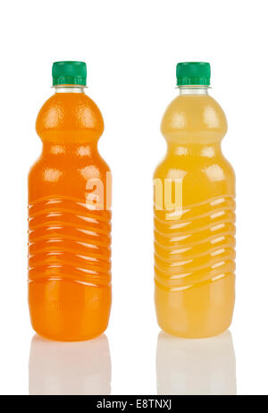 Deux bouteille de plastique jaune et orange Banque D'Images