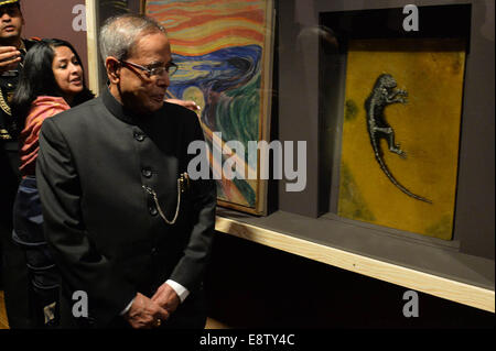 Le Président de l'Inde, Shri Pranab Mukherjee et Mme Sharmistha Mukherjee, visiter le musée Munch suivie d'une signature d'entente entre le ministère de la Culture, gouvernement de l'Inde et le Musée Munch à Oslo. Le président Pranab Mukherjee est le premier chef d'Etat indien pour visiter la Norvège. © Bhaskar Mallick/Pacific Press/Alamy Live News Banque D'Images