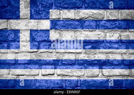 Drapeau de la Grèce ou le grec la bannière sur la texture de la brique Banque D'Images