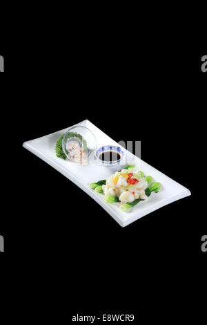 Plat de crevettes ciboule chinoise Banque D'Images