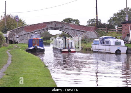 109 sur le pont du canal de Shropshire Union près de Beeston Castle entre Chester et Nantwich Banque D'Images