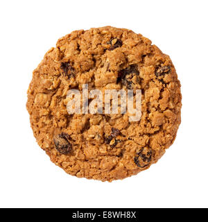 Biscuit à l'avoine et aux raisins isolé sur un fond blanc. Banque D'Images