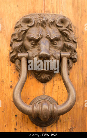 Portes avec heurtoir en forme de tête de lion Banque D'Images