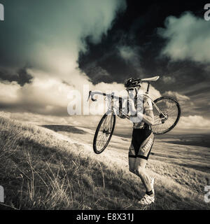 Rob Jebb gagnant de trois pics cyclocross, Yorkshire Dales, UK (2013 & 2014) Banque D'Images