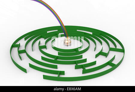 Pot rempli de pièces d'or au milieu du labyrinthe, 3d, render, isolé Banque D'Images