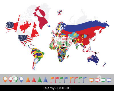 Carte du monde avec le drapeau Banque D'Images