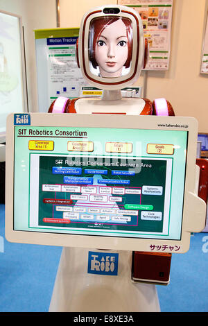 Tokyo, Japon. 16 octobre, 2014. Le robot Takerobo Corporation service de 'Sacchan' fonctionne à la semaine 2014 Robot au Japon le 16 octobre 2014 à Tokyo, Japon. Les entreprises au Japon la semaine 2014 'Robot' ont exposé leurs derniers soins high-tech et de la vie des robots. L'édition 2014 du salon s'est déroulé du 15 au 19 octobre au Tokyo Big Sight. Credit : Rodrigo Reyes Marin/AFLO/Alamy Live News Banque D'Images