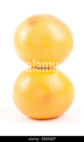 Deux pamplemousses frais sur fond blanc Banque D'Images