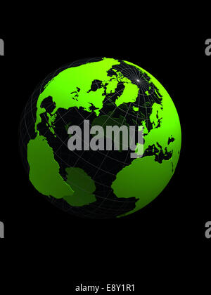 Green Globe 3d sur fond noir Banque D'Images