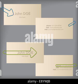 Set de cartes d'affaires créatifs avec flèche couleur binder clips Banque D'Images