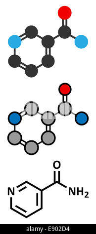 La nicotinamide vitamine et molécule. Rendu 2D stylisée et conventionnelle formule topologique. Banque D'Images