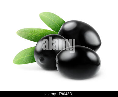 Trois olives noires isolated on white Banque D'Images
