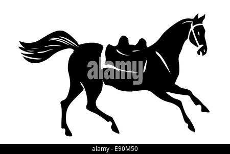 Cheval silhouette sur fond blanc Banque D'Images