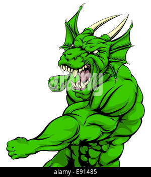 Un dragon vert à la mascotte de la lutte contre le caractère et le poinçonnage avec fist Banque D'Images