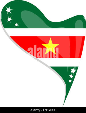 Bouton drapeau suriname forme de coeur. Banque D'Images