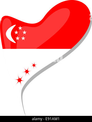 Forme de coeur bouton drapeau de Singapour. Banque D'Images
