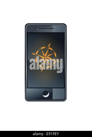Smartphone avec boussole rose des vents Banque D'Images