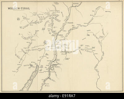 Ce croquis de 1874 montre la région WC384LSCH-Tirol, offrant une représentation vintage de la topographie et des caractéristiques de la région. La carte a été créée comme référence géographique pour l'époque, illustrant les principaux points de repère et les limites. Banque D'Images