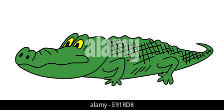 Crocodile vert dessin sur fond blanc Banque D'Images