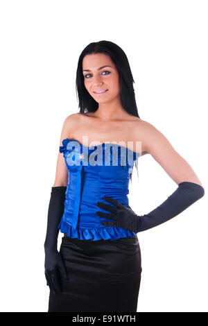 Jeune femme portant des gants et corset Banque D'Images